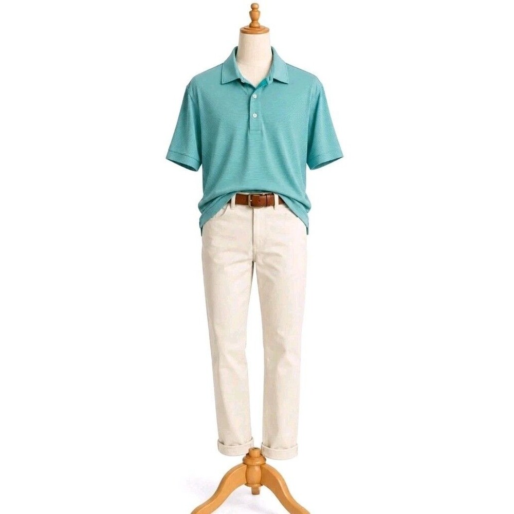 Peter Millar Summer Comfort Men's L Teal White Striped Golf Polo Shirt